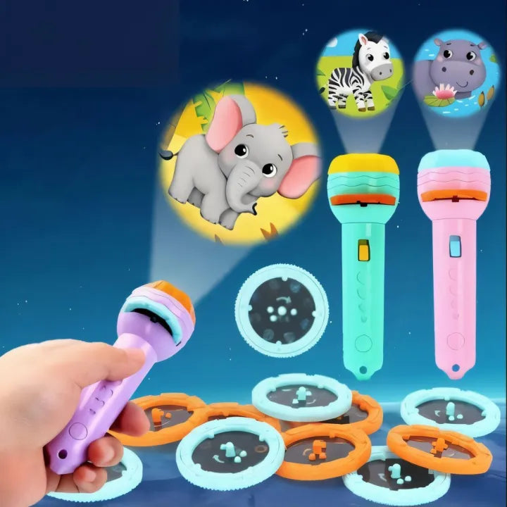Mini Projector For Kid's Torch Projector with 3 Slides, 24 Patterns Projector Flashlight Torch, Kids Projection Light Toy Education Learning Best Gift for Kids 7 Ys boy or Girl