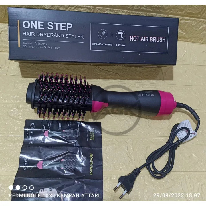 Professional 3 in 1 Hot Air Brush Straightening Hair Dryer comb and Volumizer with Comb Straightener Curler, Salon Negative Ion Ceramic Electric Blow Spin Dryer Rotating Brush for All Women, Girl Hair Types
