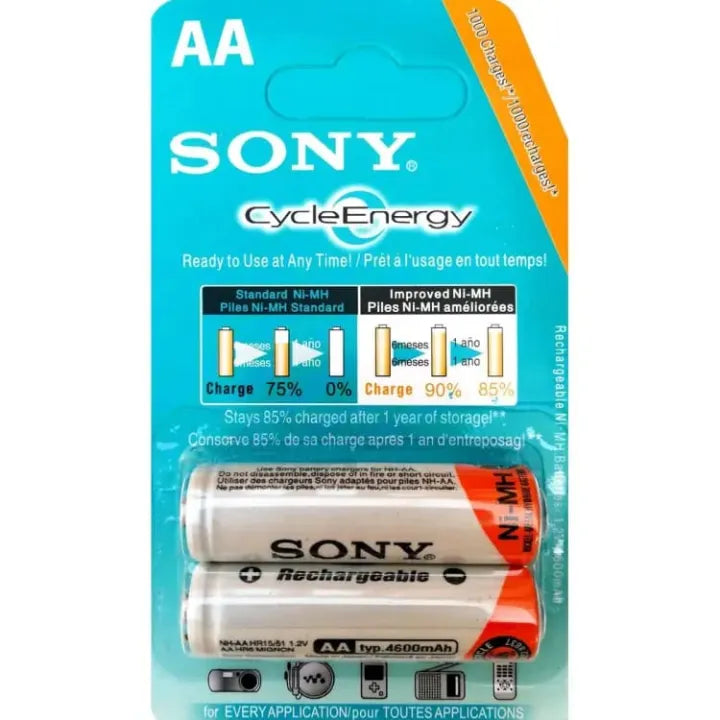 Sony AA and AAA Rechargeable Battery Cell CLOCK and Remote SIZE Imported Sony Cycle Energy NiMH -1.2v 4600mAh 1000 Cycles Batteries Cells AA Rechargeable Battery Cell CLOCK SIZE Imported Sony Cycle Energy NiMH -1.2v 4600mAh 1000 Cycles Batteries Cells